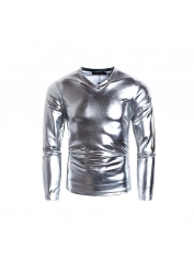 Silver Metallic Top Long Sleeve Shirt - Mens Space Costume Alien Costume